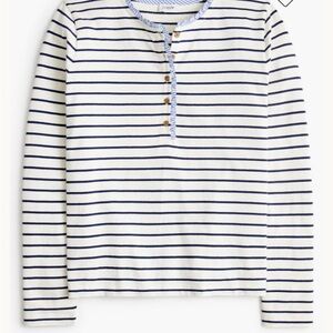 J. Crew Navy & White Striped Henley Top